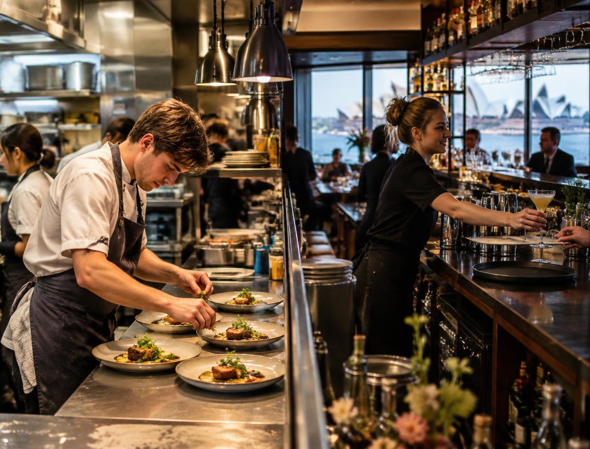 Cucina e bar di un ristorante a Sydney